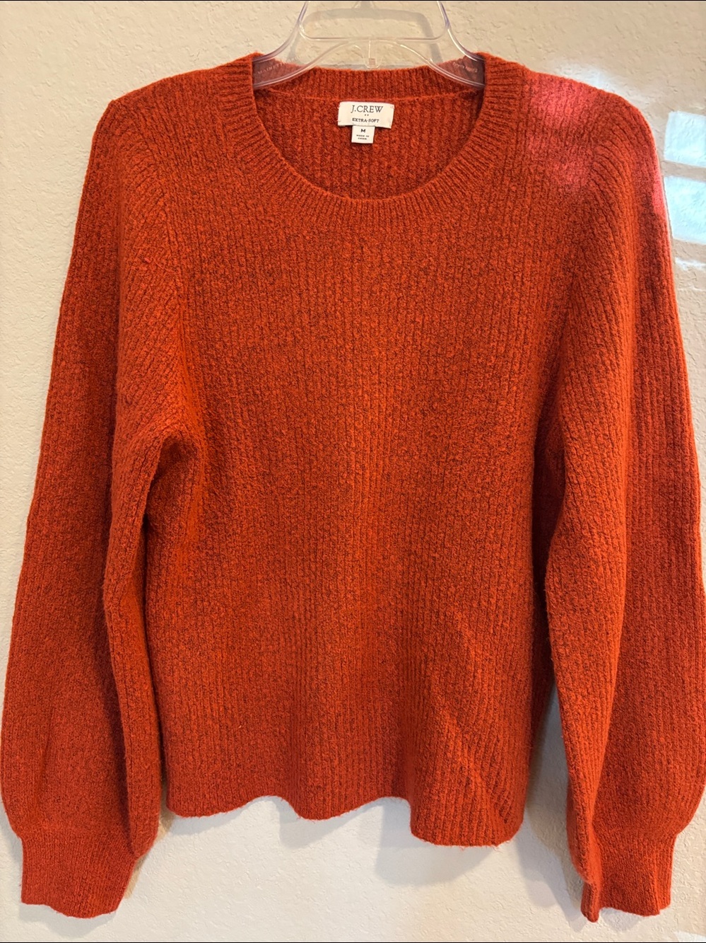 J. Crew Ribbed Puff-sleeve Cozy Wool Blend Sweater in Extra-soft Yarn size M